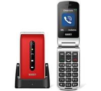 Saiet Saiet Vanto Cellulare Per Anziani Compatto e Facile Da Usare, Telefono a Conchiglia Con Base Di Ricarica, Display 2.4" a Colori, Tasti Grandi Retroilluminati e Tasto Sos - Colore Rosso