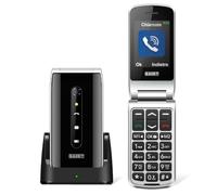 SAIET - VANTO Cellulare con Base Ricaricabile - Telefono per Anziani con Caratteri Grandi e tasto SOS - Multifunzione con LED per Chiamate Perse - Nero Lucido