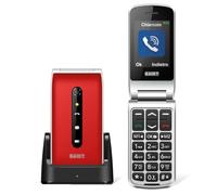 SAIET VANTO Cellulare per Anziani Facile da Usare, Telefono a Conchiglia con Base di Ricarica, Display 2.4" a Colori, Tasti Grandi Retroilluminati e Tasto SOS - Memoria fino a 16 GB - Colore Rosso