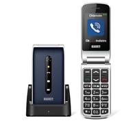 Saiet Telefono cellulare VANTO Flip attivo per anziani 2,4" tasti grandi SOS USB-C con base Blu