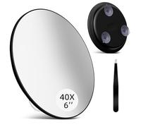 saiggnyy Specchio ingranditore grande da 15,2 cm, con pinzette, ingrandimento 40x, con ventose, ingrandimento rotondo ad alto ingrandimento 40x