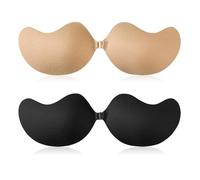 SAIIURV 2 Paia Reggiseno Invisibile, Reggiseno Adesivo da Sposa Senza Schienale, Push Up Copricapezzoli Reggiseno, (IT, Testo, Taglia Unica, Regular, Regular, Nero, Nudo)