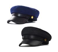 SAIIURV 2 PCS Cappello da Autista per Uomini Donne, Accessori per Costume da Autista, Nero Blu Taxi Driver Costumi Retrò Piatto Top Cappello per Halloween Feste a Tema (Nero + Blu)
