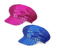 SAIIURV 2 Pezzi Cappello con Paillettes Cappello da Discoteca con Lustrini, Abba Cappello, Cappelli Jazz Glitterati, Abba Accessori da Discoteca per Costume Anni 70 80 Festa Cosplay (Blu, Rosa rosso)