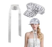SAIIURV 2 Pezzi Cappello con Paillettes, Cravatta con Paillettes, Cilindro da Discoteca, 70s Discoteca Accessories, Glitter Abba Costume Accessories Kit per Carnevale e Festa in Maschera (Argento)
