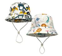 SAIIURV 2 Pezzi Cappello da Sole Bambino con Sottogola, Cappellino Ragazzo Escavatore Leone, Cappello Secchio, Cappelli Estivo, Cappello Bambino Ragazzo 2-4 Anni (IT, età, 2 Anni, 3 Anni, 52CM)