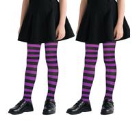 SAIIURV 2 Pezzi Collant Opachi, Viola e NeroCollant a Righe, Collant per Bambine, Halloween Costume, Collant a Righe da Strega, per Feste, Spettacoli, Balli, Halloween, Cosplay
