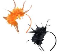 SAIIURV 2 Pezzi Copricapo Piumato di Fiori Artificiali, Donna Elegante Cerimonia Hair Band, Copricapo di Piume, Retrò Accessori per Capelli per Cocktail Nozze (Arancia, Nero, Taglia Unica)