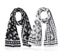 SAIIURV 2 Pezzi Foulard Sciarpa Seta per Donna, 150 x 50cm Classiche Vintage Raso Chiffon Silky Lungo Sciarpa con Teschio Testa Moda Calda Scialle Stole da Pirata Scaldacollo (2 Colori)