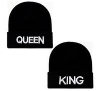 SAIIURV 2 Pezzi King Queen Berretto Uomo Donna Berretto Invernale Beanie Cappello Maglia Caldo e Confortevole Cappello da Coppia per Regali di Natale Coppia (IT, Testo, Taglia Unica, Nero)