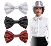 SAIIURV 3 Pezzi Papillon Paillettes per Uomo, Nero Argento Rosso Glitter Bow Tie Scintillante Regolabile da Discoteca per Addio al Addio al Nubilato, Costumi In Maschera, Feste A Tema (3 Colori)