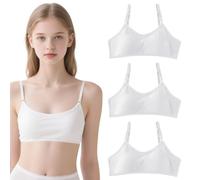 SAIIURV 3 Pezzi Reggiseno da Allenamento Senza Cuciture per Ragazze, Reggiseno Top Brassiere Basic Intimo, Sportivo Intimo con Fisso Torace Pastiglie e Spallacci Regolabili per 7-18 Anni (Bianco)
