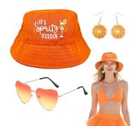 SAIIURV 3 Pezzi Secchiello Cappello Arancione con Occhiali Orecchini Cappello Pescatore Donna Bucket Hat Cappelli da Sole per Feste Carnevale