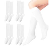 SAIIURV 4 Paia Calze Lunghe da Ginocchio per Donna Ragazza, Bianche Lunghi Calzettoni Calze Alte da Stivali, Calzini Gambaletti di Coscia per Uniformi Festa Quotidiano