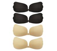 SAIIURV 4 Paia Reggiseno Invisibile, Reggiseno Adesivo da Sposa Senza Schienale, Push Up Copricapezzoli Reggiseno, (IT, Testo, Taglia Unica, Regular, Regular, Nero, Nudo)
