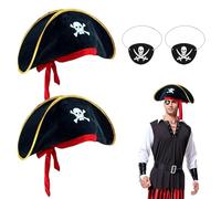 SAIIURV 4 Pezzi Accessori per Costume da Pirata, Cappello Pirata e Teschio Benda Occhi, Pirata Accessori, Accessorio per costumi per bambine e bambini per Carnevale Carnevale