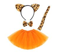 SAIIURV 4 Pezzi Costumi da Tigre Set per Bambini Costume da Gioco di Ruolo Leopardata Cerchietti Orecchie Papillon Coda Tutu Gonna, Halloween Animali Abito Accessorio per Cosplay Carnevale Festa