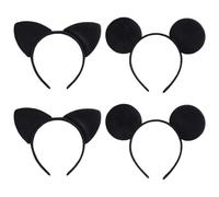 SAIIURV 4 Pezzi Fascia per capelli con Orecchie di Gatto, Cerchietto con Orecchie Topo Fasce, Topolina Orecchie Fascia, Cerchietti Capelli Orecchie, Carnevale Decorazioni, Mascherata Cosplay (Nero)