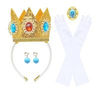 SAIIURV 4 Pezzi Principessa Peach Accessoires de Costume, Princess Costume per Bambini con Corona Orecchino, Cosplay Costume con Accessori per Halloween Carnevale Festa Compleanno (Multicolore)