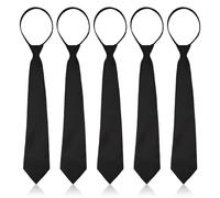 SAIIURV 5 Pack Black Zipper Neck Tie for Men, Adjustable Pre-tied Ties, Pre-Tied Ties School Ties for Kids Boys Girls, for Wedding, Funeral, Formal Business, Graduation, School Uniforms