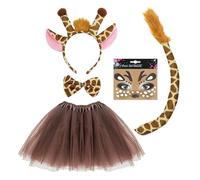 SAIIURV 5 Pezzi Giraffa Costume per Ragazze, Costume Animale Giraffa Orecchie Fascia Bowtie Coda Fascia Tatuaggio Viso Cervo Gonna Tutu, Animali Dress Up Carino Costume per Halloween Natale (Deer)