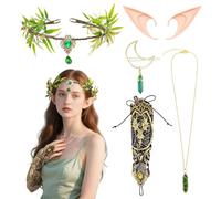 SAIIURV 5 Pezzi Orecchie da Elfo Orecchie da Fata Cosplay, Guanti di Pizzo, Copricapo, Costume da Elfo Rinascimentale, Fata dei Boschi, Foresta, per Cosplayper Halloween Costume Cosplay (Multicolore)
