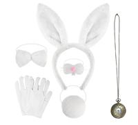 SAIIURV 6 Pezzi Bianchi Costume da Coniglio Bianco Adulti Orecchie da Coniglio Bianche Coda Naso Papillon Guanti Orologio Accessori Coniglio per Carnevale Halloween Pasqua (6 Pezzi)