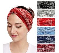 SAIIURV 6 Pezzi Fasce Capelli Donna, Elastica Turbante Fascia Capelli Cerchietti Annodato, Boho Stampa Accessori, Larga Fascia, Moda Floreale Accessori Per Lavoro Quotidiano Yoga (Multicolore)