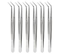 SAIIURV 6 Pezzi Pinzette in Acciaio Inossidabile Multiuso Universali Antiscivolo Pinzetta Curva per Aquascaping, Giardinaggio, Cucina, Artigianato, Lavori Industriali (6PCS)