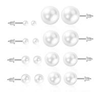 SAIIURV 8 Paia Orecchini Perle donna, orecchini di Perle Finti, Orecchini a Palla in Acciaio Inox, Orecchini Donna Argento, 3/4/5/6/8/10/12/14 mm Set Orecchini Donna