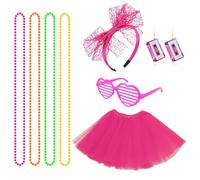 SAIIURV 8 Pezzi Set Accessori Costume Anni '80 Occhiali Vintage Accessori Carnevale Donna, Tutu Neon Collana per Gli Accessori Moda Retrò Anni ' 80 Partito Costume Set Signore e Ragazze (Multicolore)