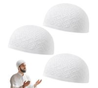 SAIIURV Cappello da preghiera islamico da uomo, 3 pezzi, con teschio, Topi Kufi, colore bianco, per adulti, all'uncinetto, Taqiyah Takke, copricapo da preghiera