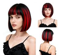SAIIURV Parrucca da Vampiro Parruccha Donna Corte Bob Parrucce Nera Rossa Parrucche di Halloween Accessori Costumi da Vampiro Gotico Malvagio per Halloween Carnevale Feste Cosplay (Nero Rosso)