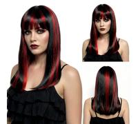 SAIIURV Parrucca da Vampiro Parruccha Donna Lungo Parrucce Nera Rossa Parrucche di Halloween Accessori Costumi da Vampiro Gotico Malvagio per Halloween Carnevale Feste Cosplay (Nero Rosso)