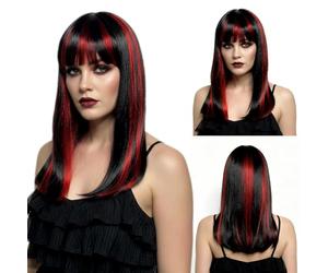 SAIIURV Parrucca da Vampiro Parruccha Donna Lungo Parrucce Nera Rossa Parrucche di Halloween Accessori Costumi da Vampiro Gotico Malvagio per Halloween Carnevale Feste Cosplay(Nero Rosso)
