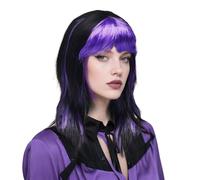 SAIIURV Parrucca Donna Lunga Liscia Parrucca da Strega Parruccas Viola Nera Doppia Accessorio Costume da Strega per Festa Halloween Carnevale (Nero Viola)
