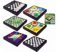 Saijer Mini Giochi da Tavolo, 6 in 1 Gioco Di Serpenti e Scale Da Viaggio Per Bambini Mini Serpenti e Scale Gioco Da Viaggio Giochi Di Serpenti e Scale Magnetiche Portatile Scacchi di Volo
