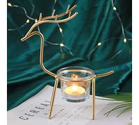 Saijer Portacandele in Ferro, Renna Portacandele in Metallo Natale Porta Candela Vetro Porta Tealight Candeliere in Ferro Tea Light Porta Candele Votive Portalumini per Soggiorno Matrimonio Festa Oro