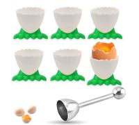 saijer Rompi Guscio Uova e Set di 6 Porta Uova, Sgusciatore e Porta Uova per Uova Sode o alla Coque per Colazione (Verde)