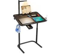 SAIJI Scrivania, Tavolo, Stabile, lampada a prova di occhio, altezza regolabile, con leggio per libri, cassetto, gancio per zaino, stile moderno, per studio, lavoro al laptop, pranzo, lezioni online