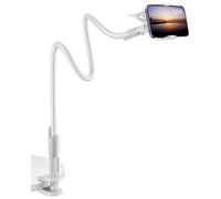 SAIJI Supporto per cellulare per letto, a collo di cigno, girevole a 360, flessibile, a braccio lungo, per iPhone 15, 14, 13, 12 Pro Xs, Samsung S21, 4"-7" Screen Devices (bianco)