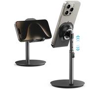 SAIJI - Supporto per cellulare, supporto per tablet, in alluminio, regolabile in altezza, compatibile con iPhone, Samsung cellulare, tablet, iPad, Kindle, schermo fino a 10 pollici (nero)