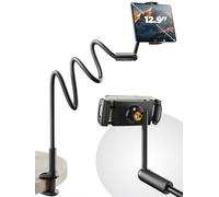 SAIJI Supporto per tablet da 120 cm, con collo di cigno, regolabile, con una sola mano, per la lettura a letto, compatibile con iPad iPhone, Fire, tutti i dispositivi da 4,7 a 13"