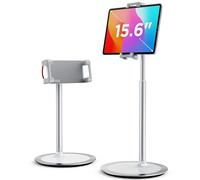 SAIJI Supporto per tablet regolabile, supporto per telefono con ampia base stabile, angolo regolabile e altezza compatibile con iPhone iPad Pro Air Mini da 4,7-12,9" (Argento)