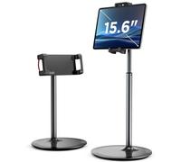 SAIJI Supporto per tablet regolabile, supporto per telefono con ampia base stabile, angolo regolabile e altezza compatibile con iPhone iPad Pro Air Mini da 4,7-12,9" (Nero)