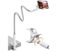SAIJI Supporto per telefono a collo d'oca, supporto flessibile per telefono da letto con morsetto regolabile a 360°, esterno in pelle aggiornata, supporto per telefono cellulare per tutti gli schermi
