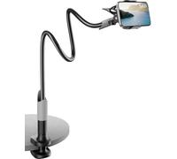 SAIJI Supporto per telefono da letto a collo d'oca, supporto flessibile a braccio lungo per scrivania, staffa a clip con morsetto, supporto per iPhone, supporto per telefono cellulare, documenti,