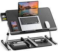 SAIJI Tavolino per Laptop, Tavolino Pieghevole Regolabile per Laptop Scrivania Portatile Tavolino per Colazione con PVC Pelle con Cassetti Portaoggetti per Letto, divano (Nero)
