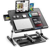 SAIJI Tavolino per Laptop, Tavolino Pieghevole Regolabile per Laptop Scrivania Portatile Tavolino per Colazione con PVC Pelle con Cassetti Portaoggetti, Libreria(Nero)