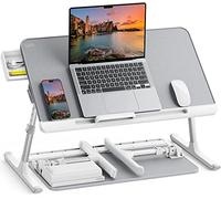 SAIJI Tavolino per Laptop, Tavolino Pieghevole Regolabile per Laptop Scrivania Portatile Tavolino per Colazione con PVC Pelle con Cassetti Portaoggetti per Letto, divano(grigio)